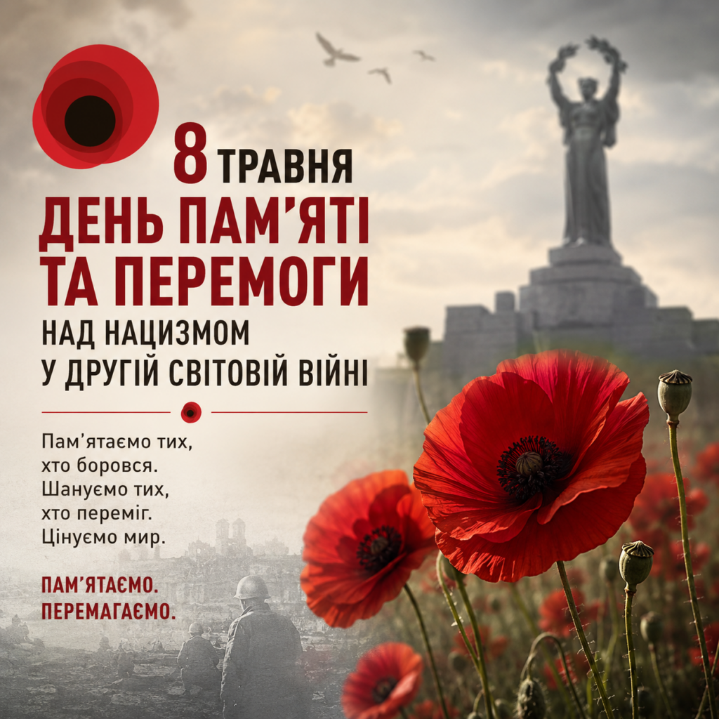8 травня ДЕНЬ ПАМ'ЯТІ ТА ПЕРЕМОГИ над нацизмом у Другій світовій війні - 2026